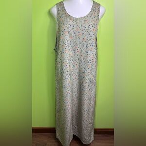 Directives sage green tiny blue & Orange flowers overall jumper dress size L